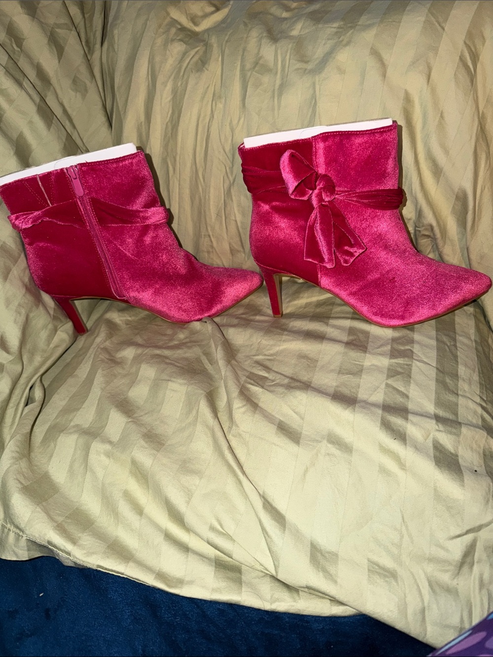 torrid Hot Pink Velvet Ankle Booties with Side Bow
